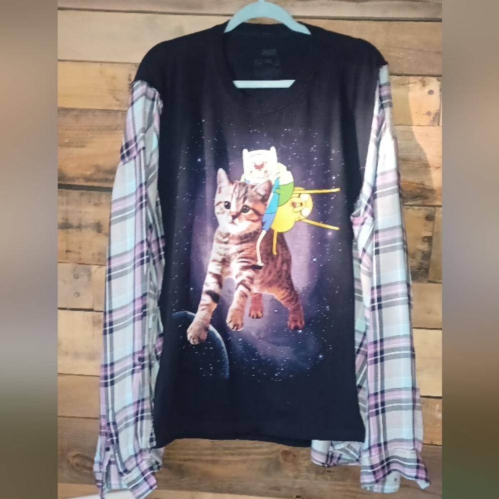 Upcycled Adventure Time Black Graphic Shirt - Picture 3 of 9
